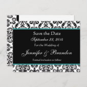 Zwart Wit Turkoois Damask Save Date Briefkaart (Voorkant / Achterkant)