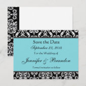 Zwart Wit Turkoois Damask Save Date Briefkaart (Voorkant / Achterkant)
