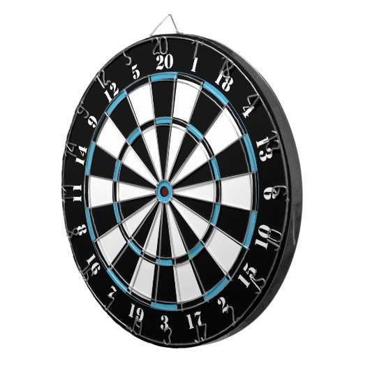 Zwart wit Turquoise Blauw Dart Board Dartbord (Voorkant Rechts)