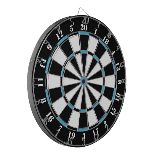 Zwart wit Turquoise Blauw Dart Board Dartbord (Voorkant Links)