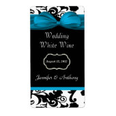 Zwart, wit & Turquoise Damask Mini Wijn Labels (Voorkant)