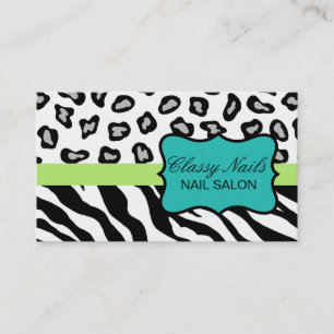 Zwart, wit, Turquoise en groene Zebra & Cheetah Visitekaartje