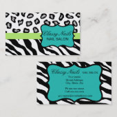 Zwart, wit, Turquoise en groene Zebra & Cheetah Visitekaartje (Voorkant / Achterkant)