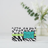 Zwart, wit, Turquoise en groene Zebra & Cheetah Visitekaartje (Staand voorkant)