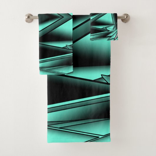 Zwart Wit Turquoise Ombre Moderne Abstracte kunst Bad Handdoek (Insitu)