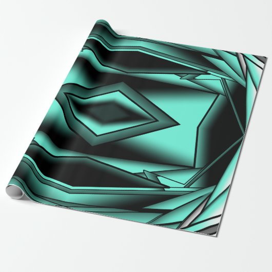 Zwart Wit Turquoise Ombre Moderne Abstracte kunst Cadeaupapier (Uitgerold)
