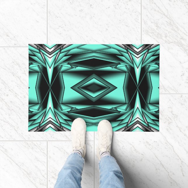 Zwart Wit Turquoise Ombre Moderne Abstracte kunst Deurmat (Binnen)