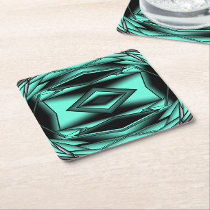 Zwart Wit Turquoise Ombre Moderne Abstracte kunst Kartonnen Onderzetters