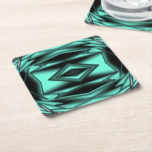 Zwart Wit Turquoise Ombre Moderne Abstracte kunst Kartonnen Onderzetters (Schuin)