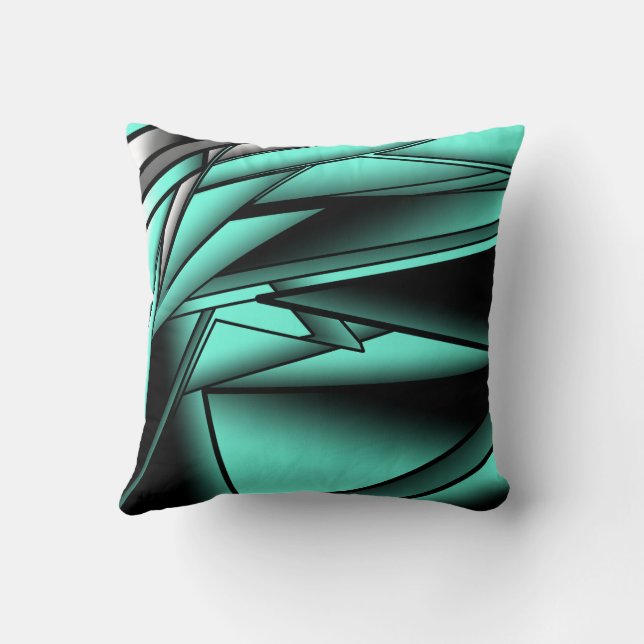 Zwart Wit Turquoise Ombre Moderne Abstracte kunst Kussen (Achterkant)