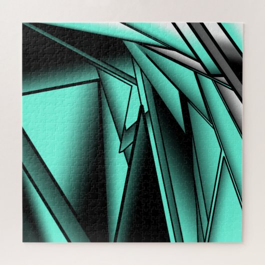 Zwart Wit Turquoise Ombre Moderne Abstracte kunst Legpuzzel (Horizontaal)