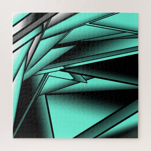 Zwart Wit Turquoise Ombre Moderne Abstracte kunst Legpuzzel (Verticaal)