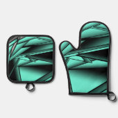 Zwart Wit Turquoise Ombre Moderne Abstracte kunst Ovenwant & Pannenlap Set (Voorkant)