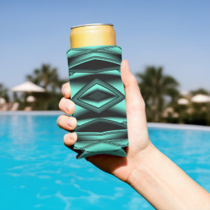 Zwart Wit Turquoise Ombre Moderne Abstracte kunst Seltzer Blikjeskoeler