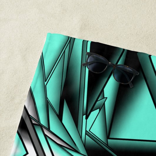 Zwart Wit Turquoise Ombre Moderne Abstracte kunst Strandlaken (In situ)