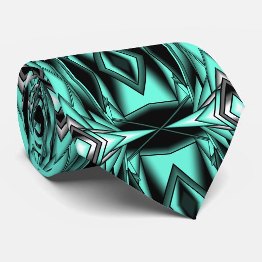 Zwart Wit Turquoise Ombre Moderne Abstracte kunst Stropdas (Opgerold)