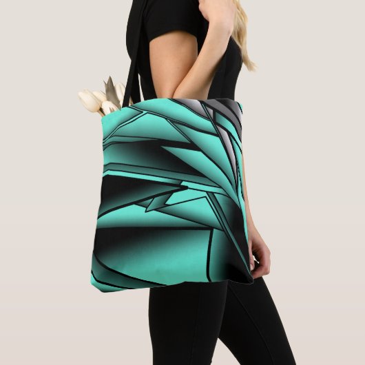 Zwart Wit Turquoise Ombre Moderne Abstracte kunst Tote Bag (Dichtbij)