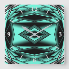 Zwart Wit Turquoise Ombre Moderne Abstracte kunst Vierkante Klok