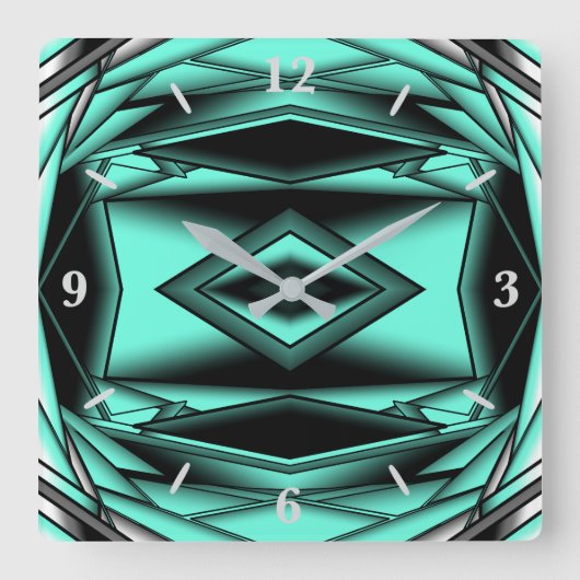 Zwart Wit Turquoise Ombre Moderne Abstracte kunst Vierkante Klok (Voorkant)