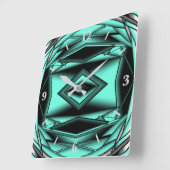 Zwart Wit Turquoise Ombre Moderne Abstracte kunst Vierkante Klok (Hoek)