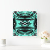 Zwart Wit Turquoise Ombre Moderne Abstracte kunst Vierkante Klok (Huis)