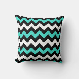 Zwart Wit Turquoise Zigzag Kussen