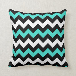 Zwart Wit Turquoise Zigzag Kussen