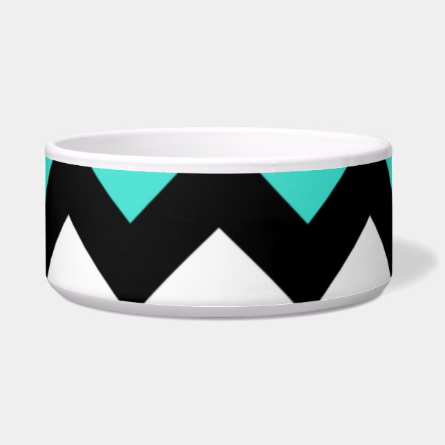 Zwart Wit Turquoise Zigzag Voerbakje (Voorkant)