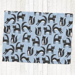 Zwart-wit Tuxedo Cat Blue Fleece Deken