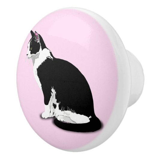 Zwart-wit Tuxedo Cat Custom Keramische Knop (Rechts)