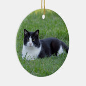  zwart-wit Tuxedo Cat Foto Keramisch Ornament (Rechts)