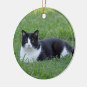  zwart-wit Tuxedo Cat Foto Keramisch Ornament (Links)