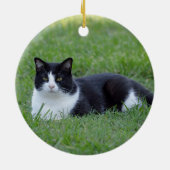  zwart-wit Tuxedo Cat Foto Keramisch Ornament (Achterkant)