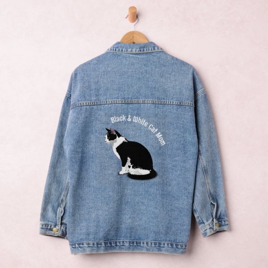 Zwart-wit Tuxedo Cat Gepersonaliseerd Denim Jacket (Hangar)