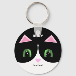 Zwart-wit Tuxedo Cat Happy Face Sleutelhanger
