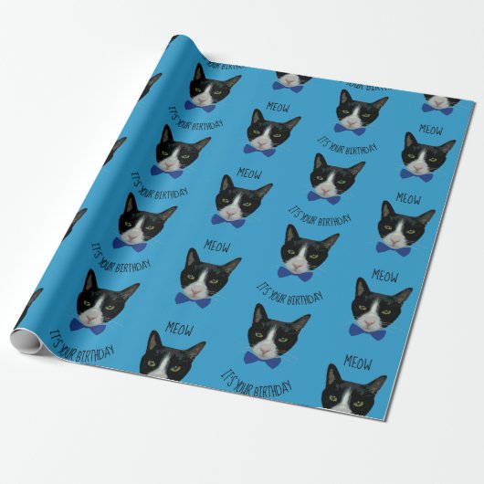Zwart-wit Tuxedo Cat - Het is jouw verjaardag Cadeaupapier (Uitgerold)