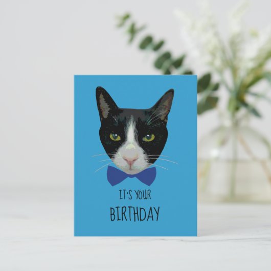 Zwart-wit Tuxedo Cat - Het is uw verjaardag Briefkaart (Staand voorkant)