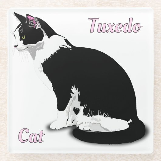 Zwart-wit Tuxedo Cat op maat Glazen Onderzetter (Voorkant)