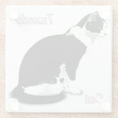 Zwart-wit Tuxedo Cat op maat Glazen Onderzetter (Achterkant)