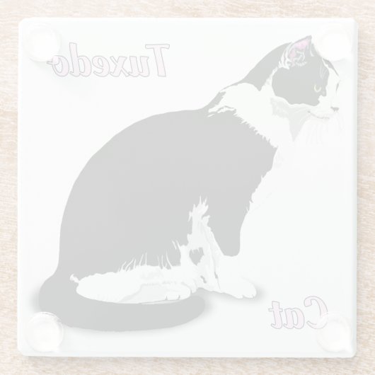 Zwart-wit Tuxedo Cat op maat Glazen Onderzetter (Achterkant)