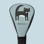 Zwart-wit Tuxedo Cat op maat Golfheadcover<br><div class="desc">Een schattige zwarte en witte tuxedo-kat op een eendeneiblauwe achtergrond,  perfect voor dierenvrienden. Verander de naam om aan te passen. Originele kunst van Nic Squirrell.</div>