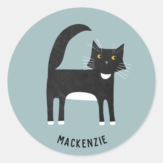 Zwart-wit Tuxedo Cat op maat Ronde Sticker (Voorkant)