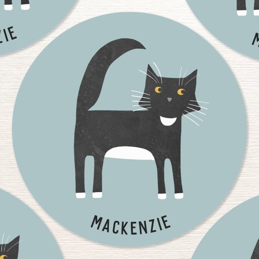 Zwart-wit Tuxedo Cat op maat Ronde Sticker