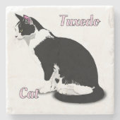 Zwart-wit Tuxedo Cat op maat Stenen Onderzetter (Voorkant)
