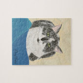 Zwart-wit Tuxedo Cat Painting Puzzel (Horizontaal)