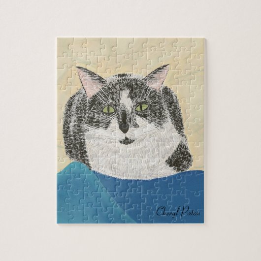 Zwart-wit Tuxedo Cat Painting Puzzel (Verticaal)