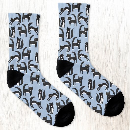Zwart-wit Tuxedo Cat Pattern Blue Sokken