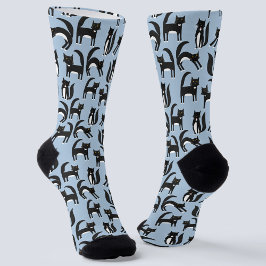 Zwart-wit Tuxedo Cat Pattern Blue Sokken