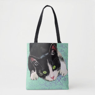 Zwart-wit Tuxedo Cat Tote Bag