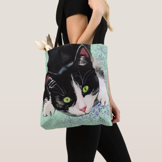 Zwart-wit Tuxedo Cat Tote Bag (Dichtbij)